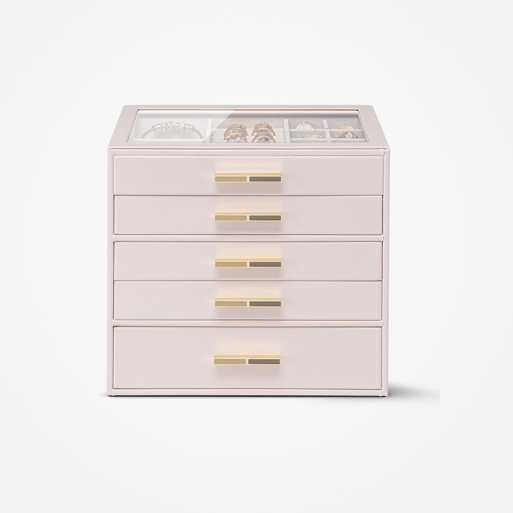 VLANDO Quiet Luxe 5-Layer Glass Lid Jewelry Box Organizer