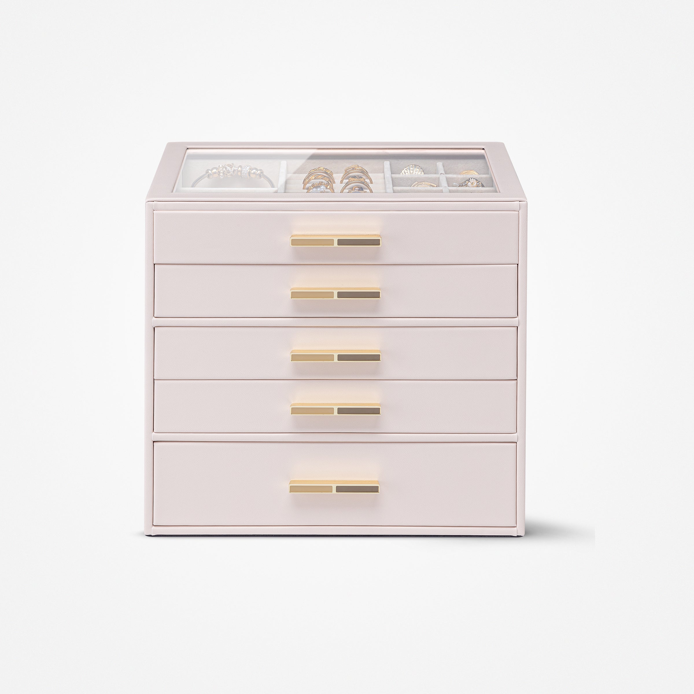 VLANDO Quiet Luxe 5-Layer Glass Lid Jewelry Box Organizer