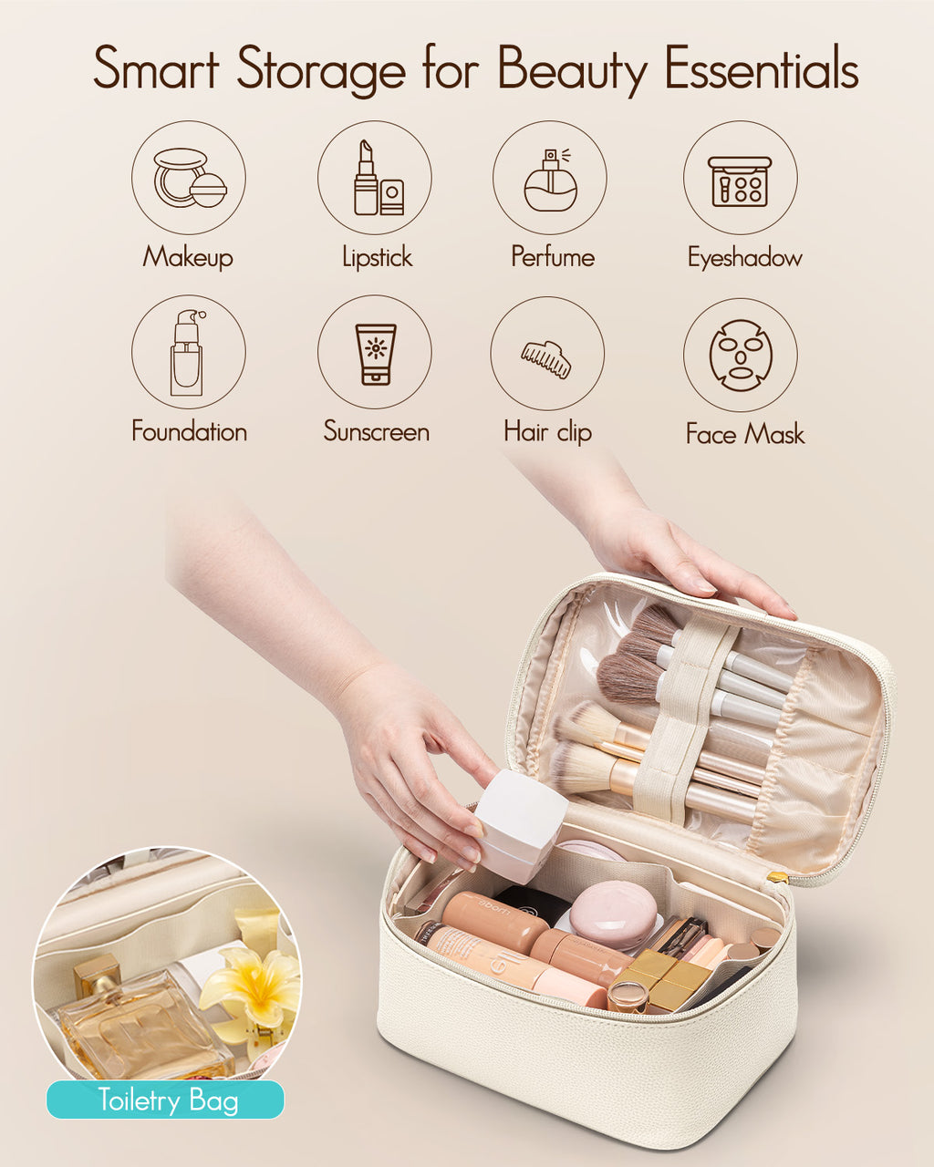 VLANDO Naifu Travel Makeup Bag | Portable Large‑Capacity Cosmetic Organizer for Women
