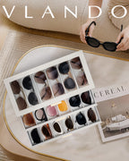 VLANDO Glasses Case 3‑Layer, 18‑Slot Sunglasses Organizer Case with Clear Lid & 3 Drawers