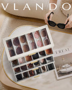 VLANDO Glasses Case 4-Layer, 24-Slot Sunglasses Organizer Casewith Clear Lid & 4 Drawers