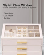 VLANDO Cinderella‑3 drawers Quiet Luxe 3‑Layer Glass Lid Jewelry Box Organizer