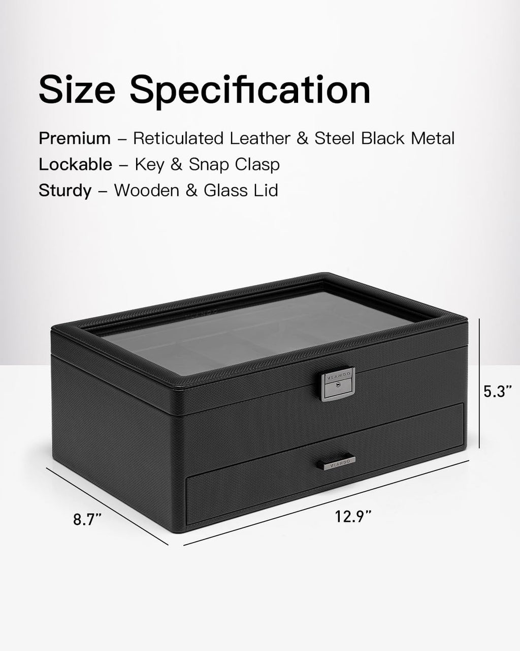 VLANDO lockable watch box, styled home storage scene