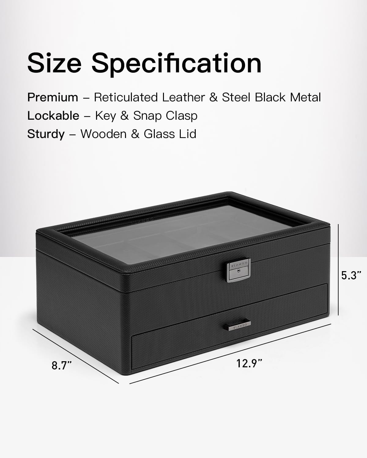 VLANDO lockable watch box, styled home storage scene