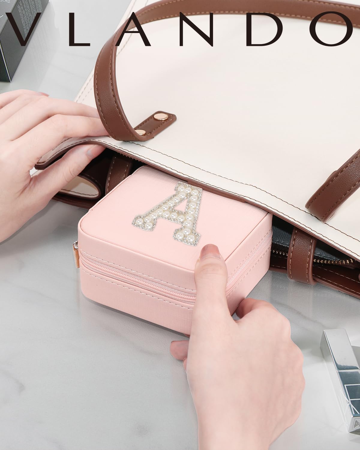 VLANDO Mom Gifts for Women. Travel Jewelry Case for Mother Gifts. Travel Gifts for Mother Mom from Daughters. Travel Essentials Small Jewelry Box. Jewelry Travel Organizer - Letter U. Pink