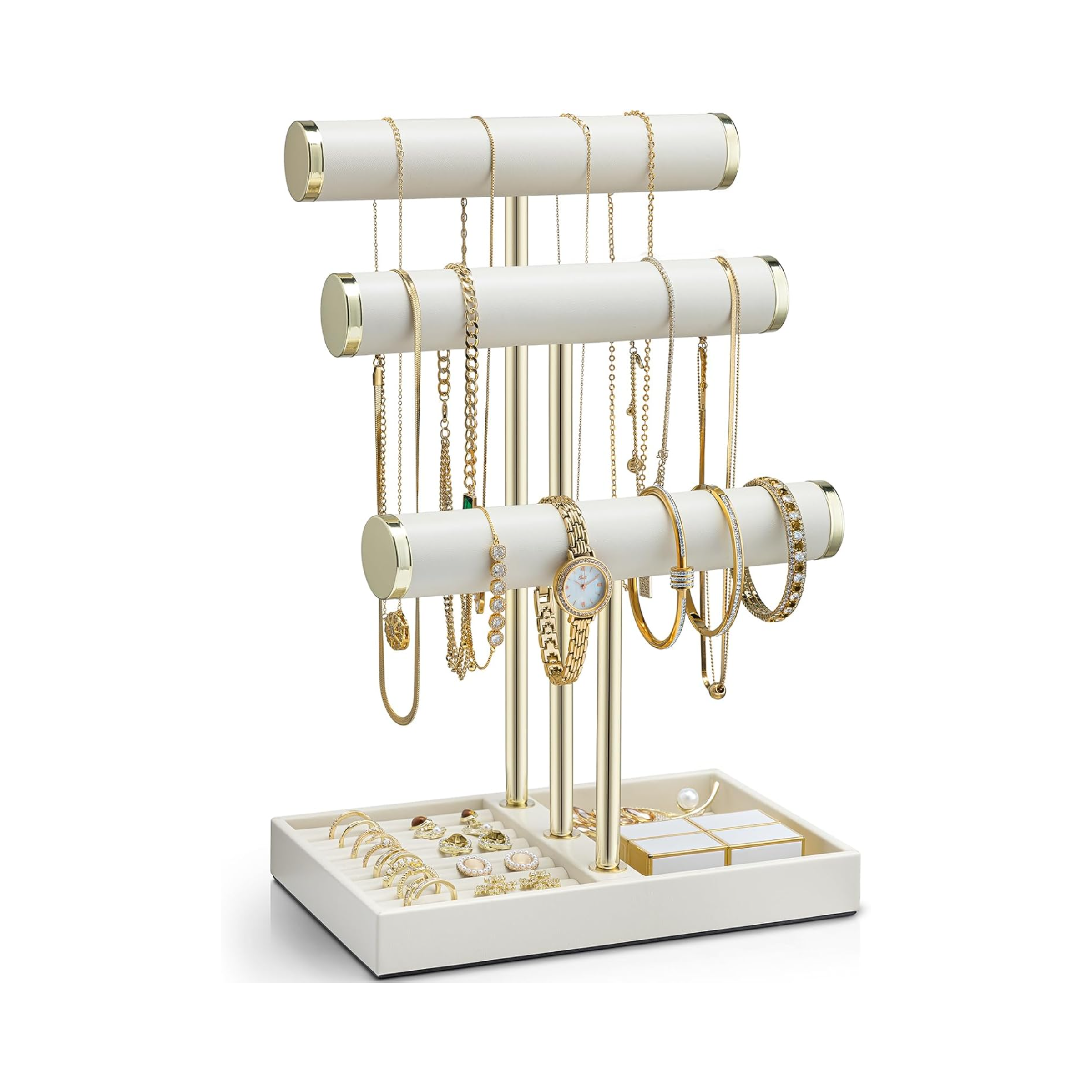 VLANDO Yunqi Jewelry Stand 3‑layer Everyday Keepsake 3‑Tier Jewelry Holder Organizer with Tray | Leather Jewelry Display & Storage Stand