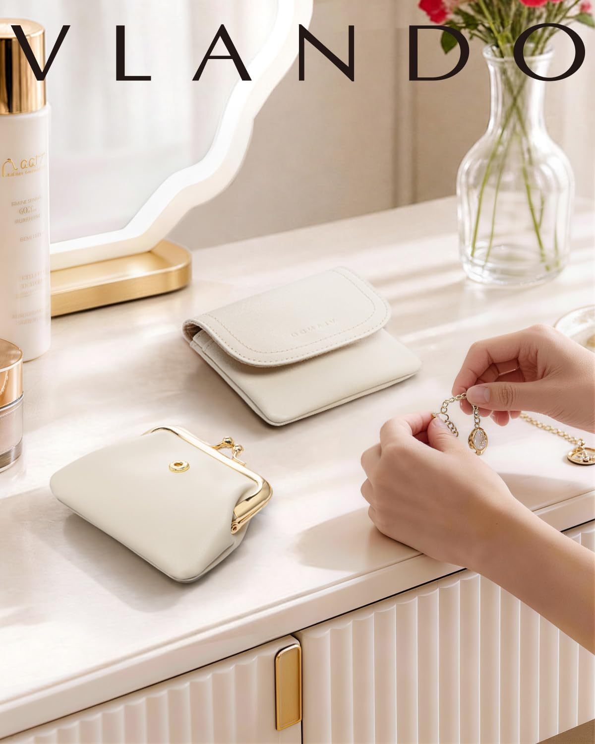 VLANDO 2-in-1 Small Travel Jewelry Case with Removable Pouch