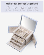 VLANDO Large Jewelry Box Organizer with Mirror & 3 Drawers For Women Girls
