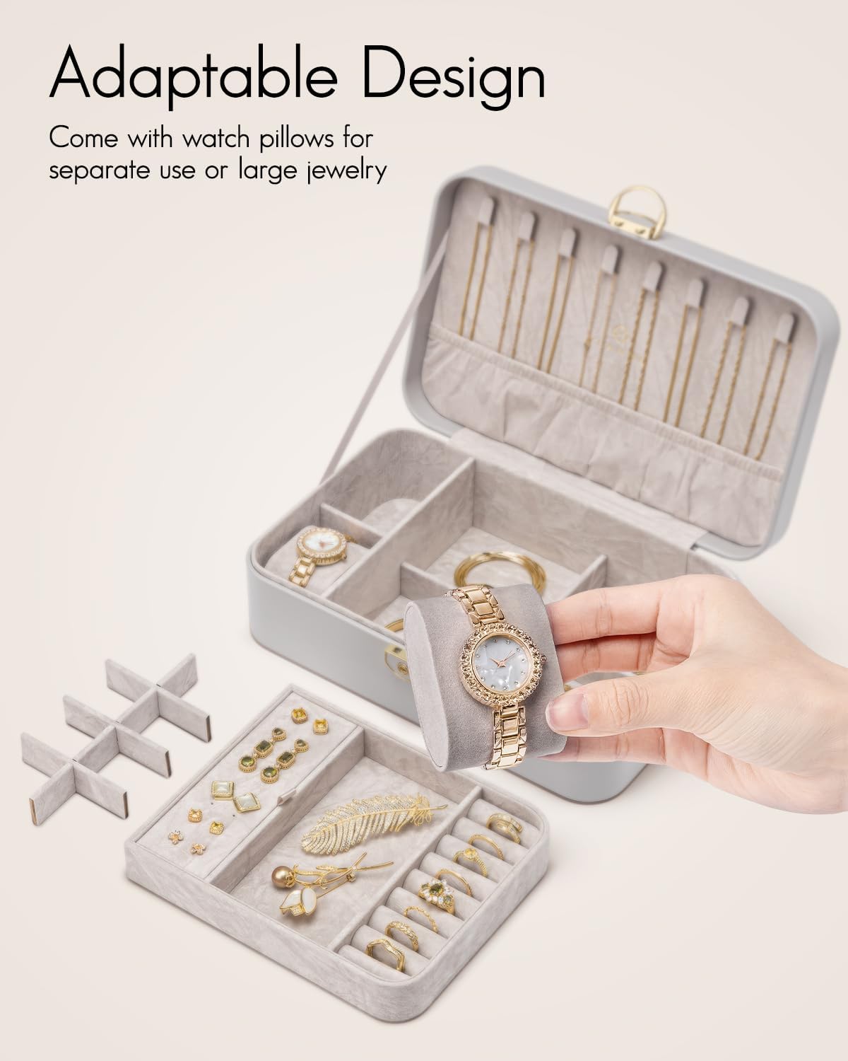 VLANDO Omini Plus Everyday Keepsake 2-Layer Lockable Leather Jewelry Box Organizer with Tray & Watch Pillow