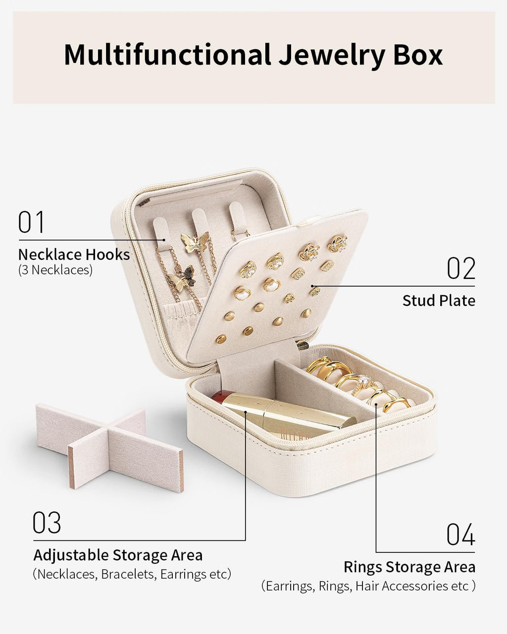 VLANDO Macaron‑Ear Stud Plate Macaron Regular – Small Portable Travel Jewelry Box Organizer
