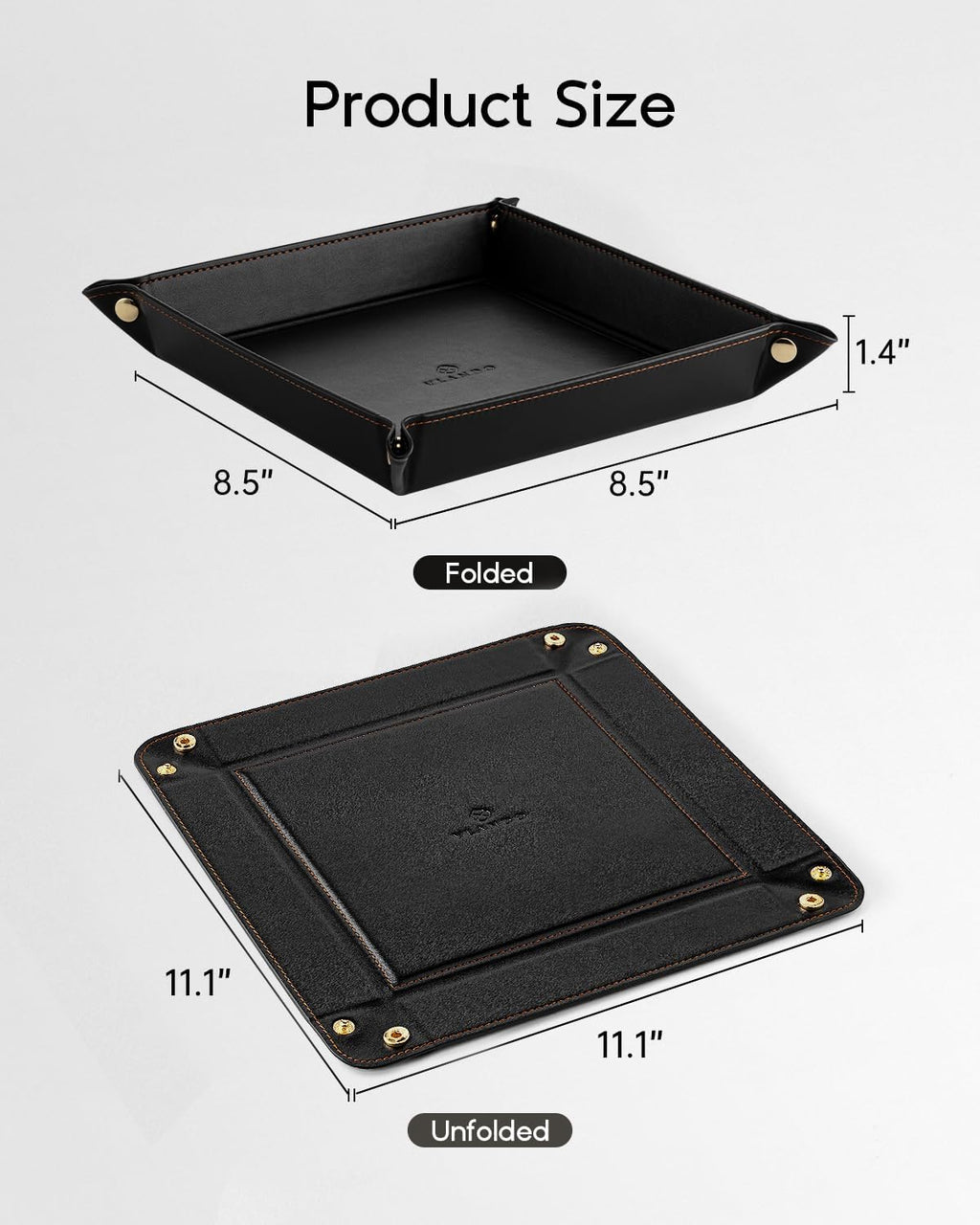 VLANDO Leather Valet Tray Organizer – Nightstand & Vanity Catchall Tray for Keys, Wallet & Accessories