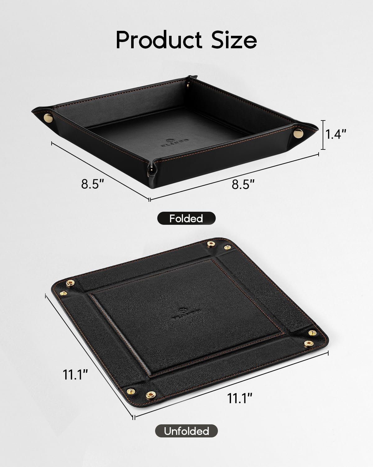 VLANDO Leather Valet Tray Organizer – Nightstand & Vanity Catchall Tray for Keys, Wallet & Accessories