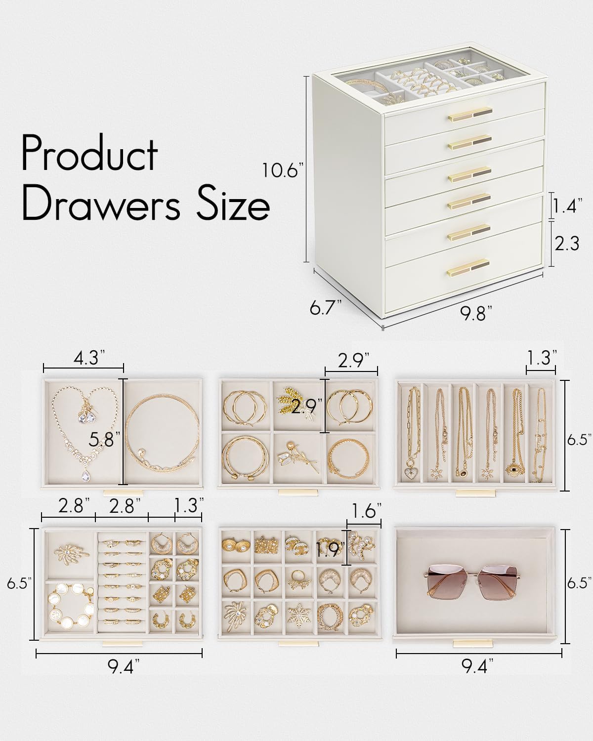 VLANDO Quiet Luxe 6-Layer Glass Lid Jewelry Box Organizer