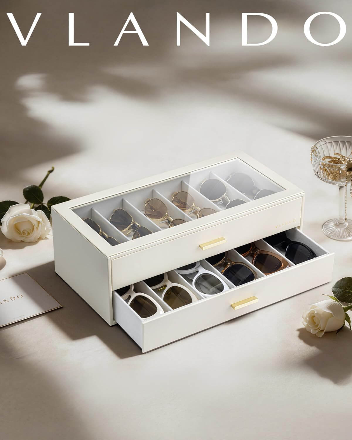 VLANDO sunglasses organizer box, side profile for organized storage