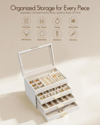 VLANDO Moonlit Mirror 4-Layer Jewelry Box with Glass Lid & Drawers