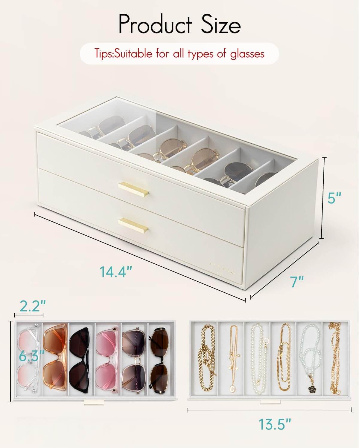 VLANDO sunglasses organizer box, open storage layout for organized storage