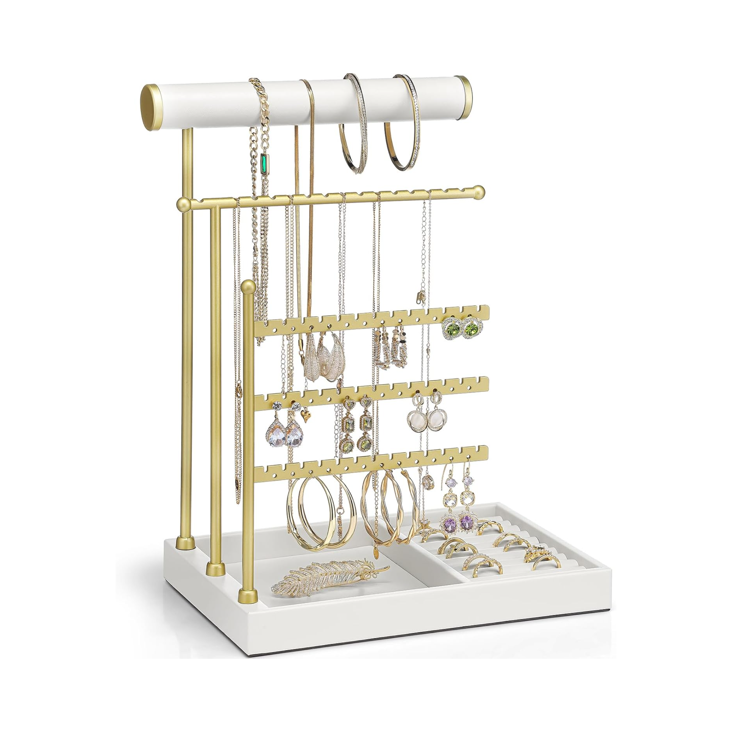 VLANDO Everyday Keepsake Jewelry Stand Organizer with Ring Holder & Tray — Necklace & Earring Display US Exclusive Deal