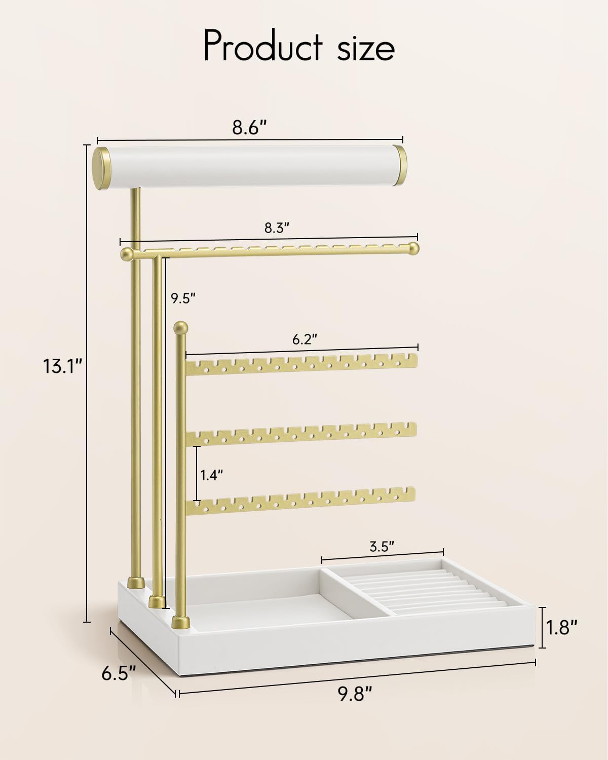 VLANDO Everyday Keepsake Jewelry Stand Organizer with Ring Holder & Tray — Necklace & Earring Display US Exclusive Deal