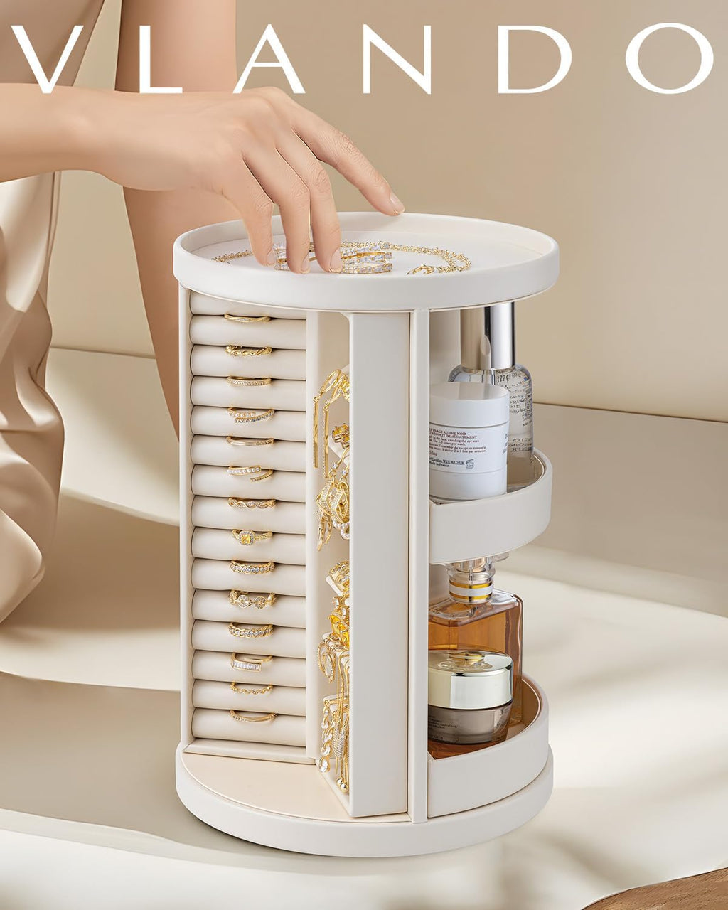 Boîte à bijoux rotative à 360° VLANDO Quiet Luxe pour colliers, bagues et parfums