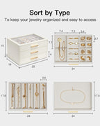 VLANDO Cinderella‑3 drawers Quiet Luxe 3‑Layer Glass Lid Jewelry Box Organizer