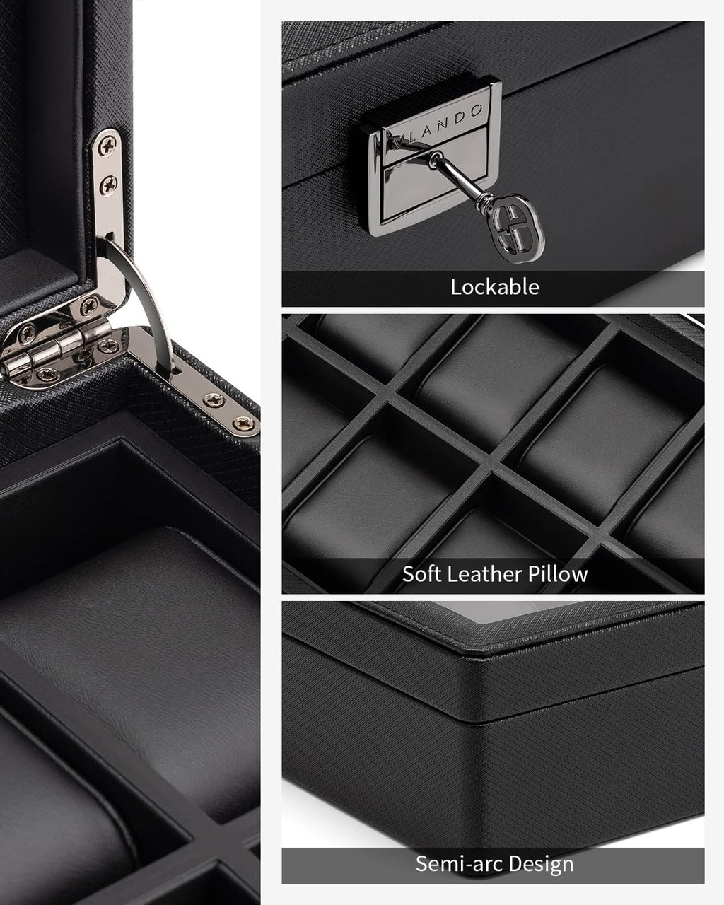 VLANDO Watch Box for Men Gifts,10 Slot Watch Holder Oreganizer Display