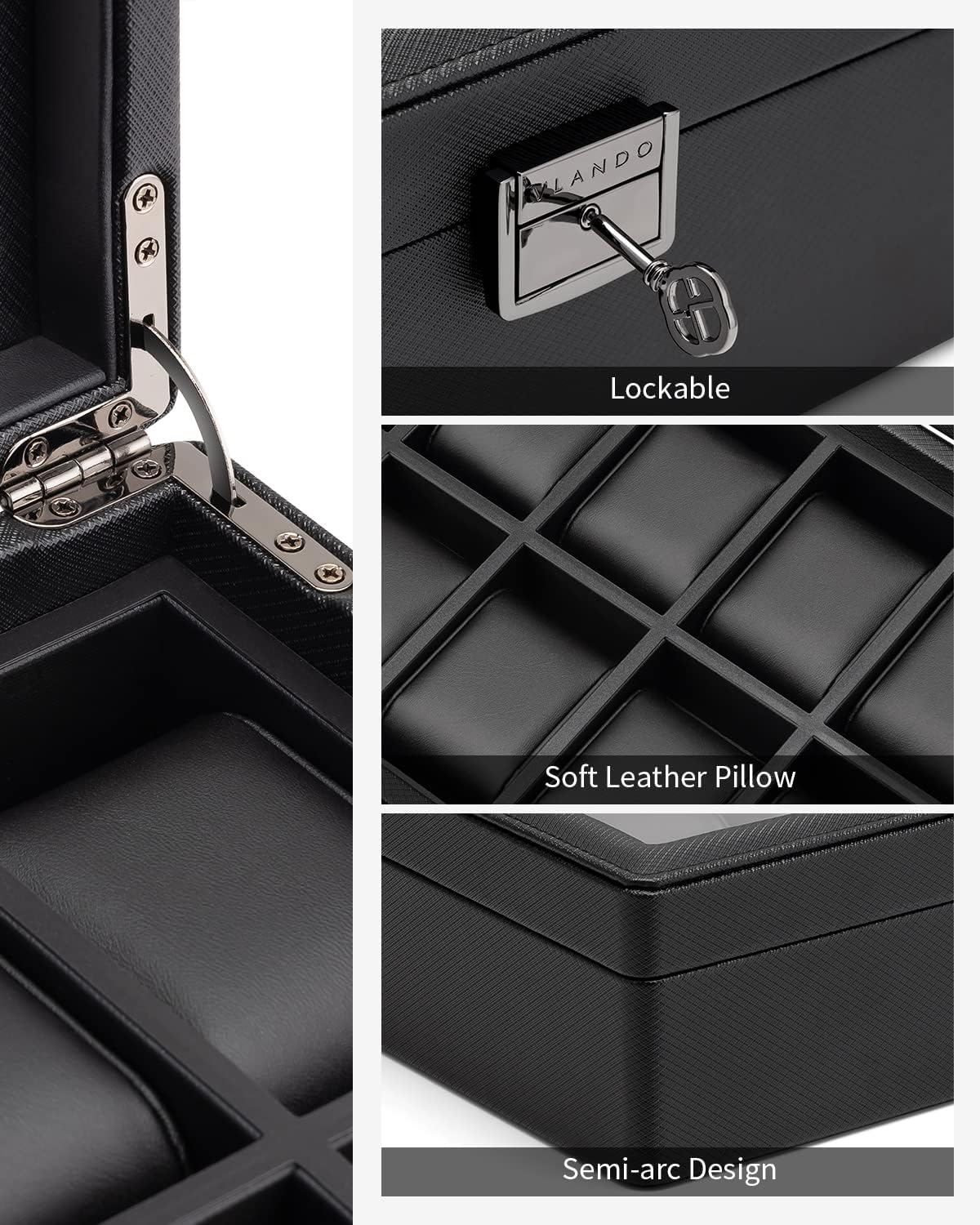 VLANDO Watch Box for Men Gifts,10 Slot Watch Holder Oreganizer Display