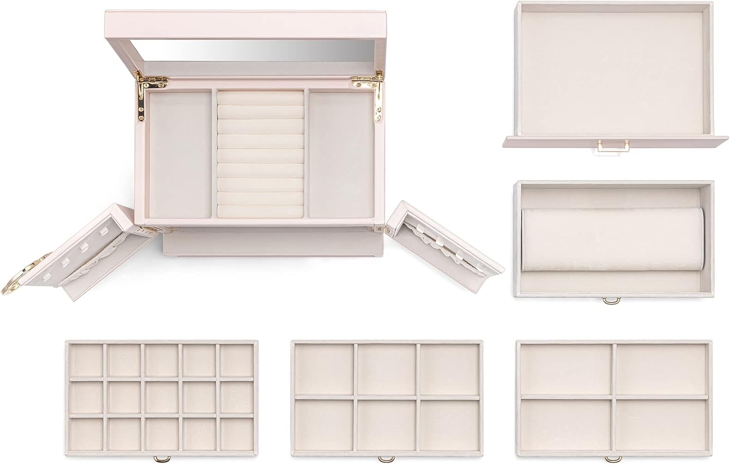 VLANDO Quiet Luxe 6-Layer Large Jewelry Box & Organizer with Mirror