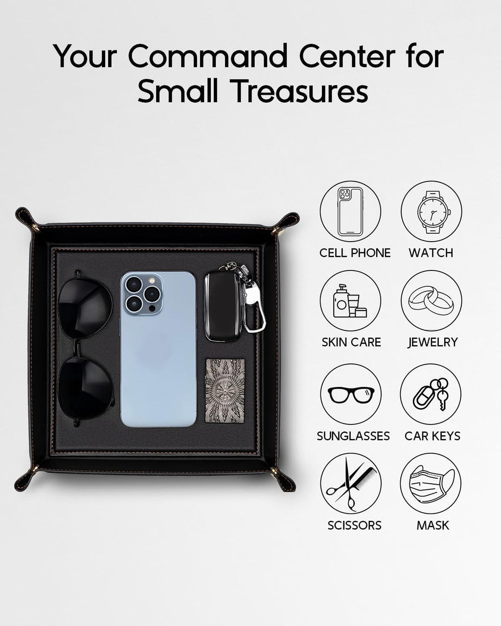 VLANDO Leather Valet Tray Organizer – Nightstand & Vanity Catchall Tray for Keys, Wallet & Accessories