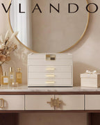 VLANDO Moonlit Mirror 4-Layer Jewelry Box with Glass Lid & Drawers
