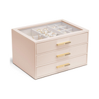 VLANDO Cinderella‑3 drawers Quiet Luxe 3‑Layer Glass Lid Jewelry Box Organizer