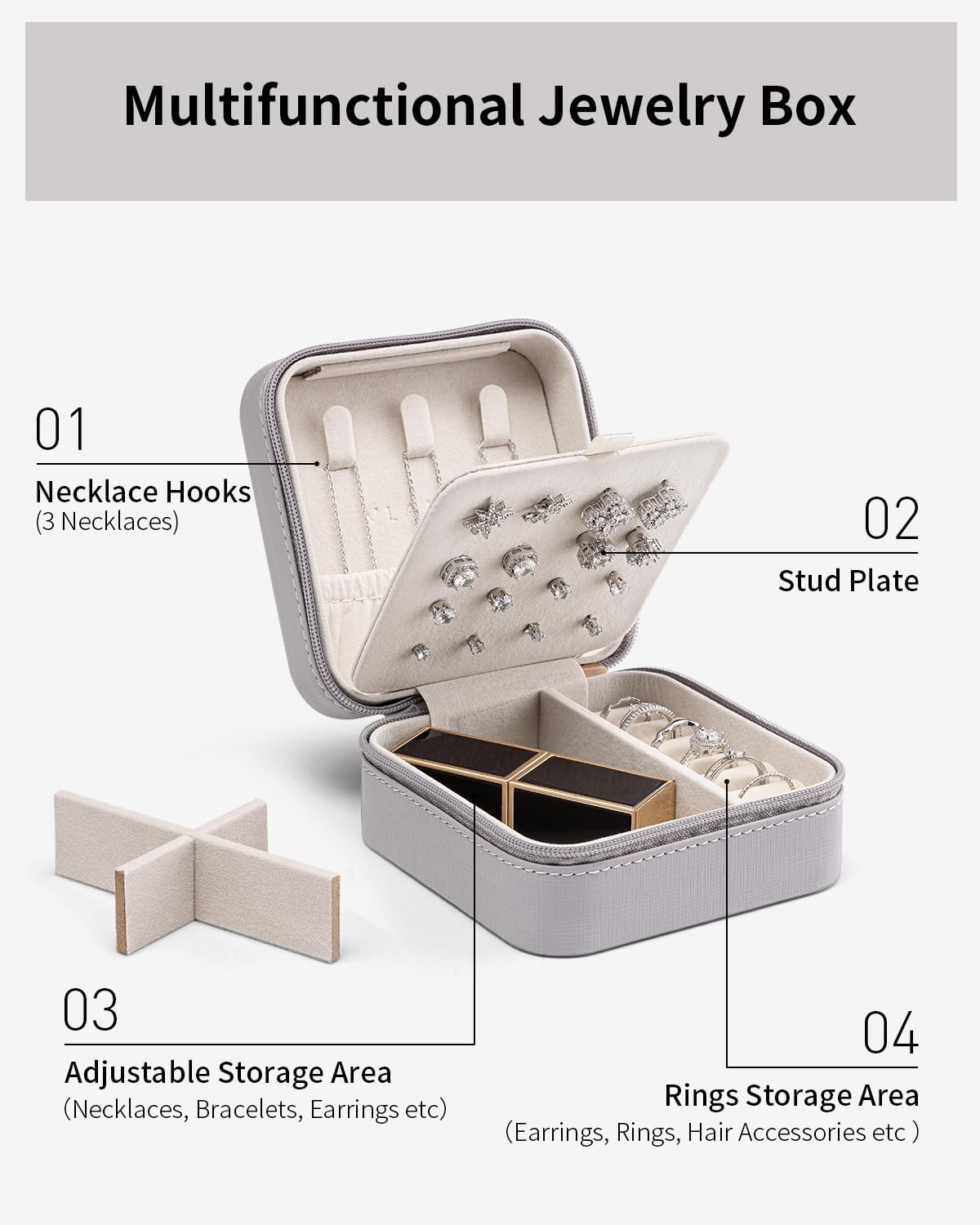 VLANDO Macaron‑Ear Stud Plate Macaron Regular – Small Portable Travel Jewelry Box Organizer