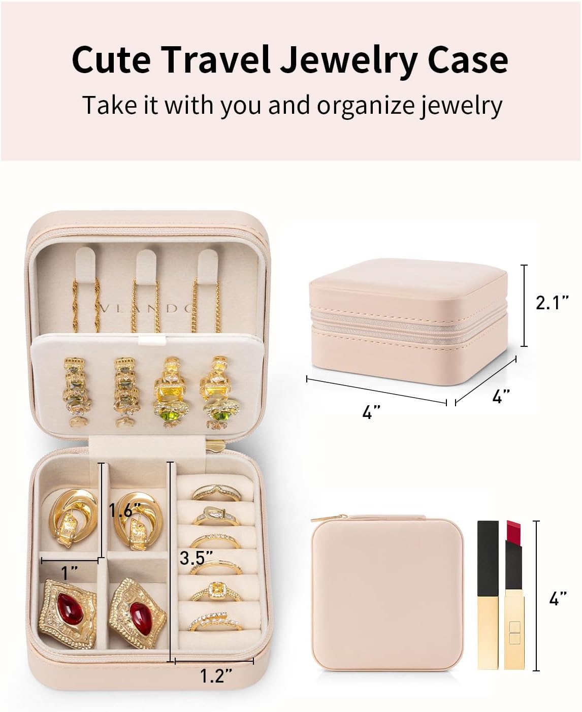 VLANDO Macaron‑Ear Stud Plate Macaron Regular – Small Portable Travel Jewelry Box Organizer