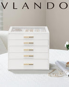 VLANDO Quiet Luxe 5-Layer Glass Lid Jewelry Box Organizer