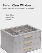 VLANDO Cinderella‑3 drawers Quiet Luxe 3‑Layer Glass Lid Jewelry Box Organizer