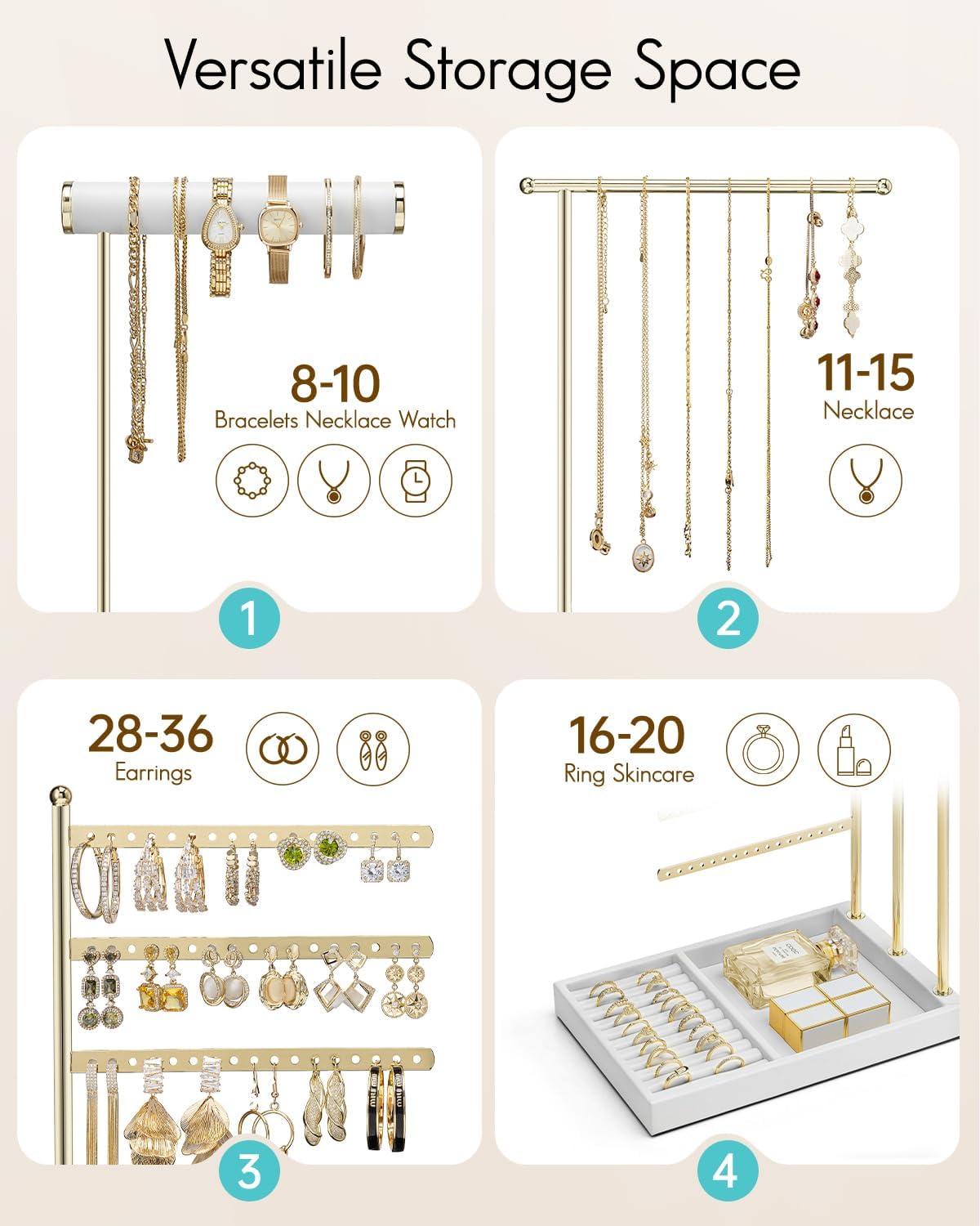 VLANDO Jewelry stand Everyday Keepsake Jewelry Stand Organizer with Ring Holder & Tray — Necklace & Earring Display