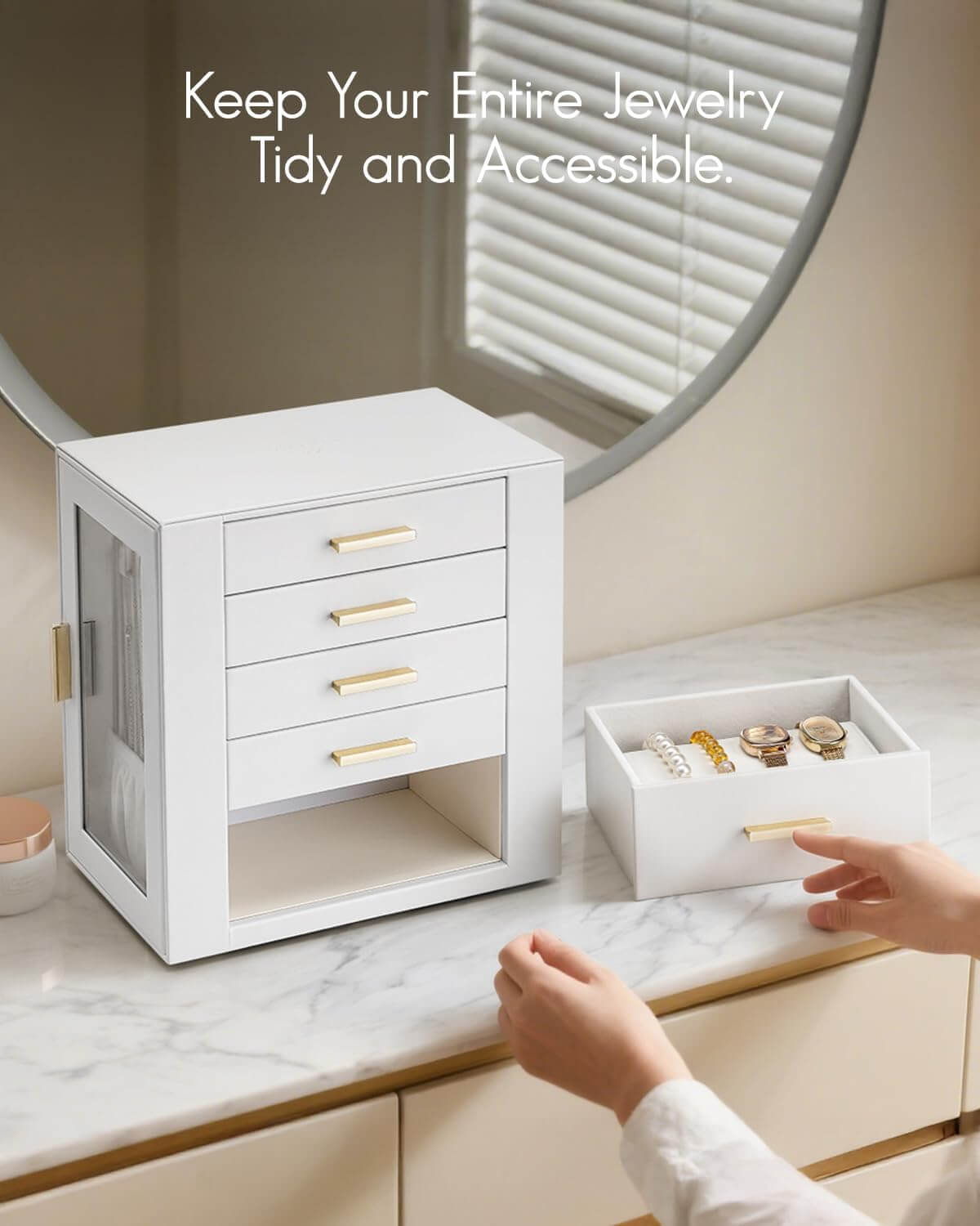 VLANDO Quiet Luxe jewelry box organizer, interior compartment details