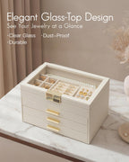 VLANDO Moonlit Mirror 4-Layer Jewelry Box with Glass Lid & Drawers