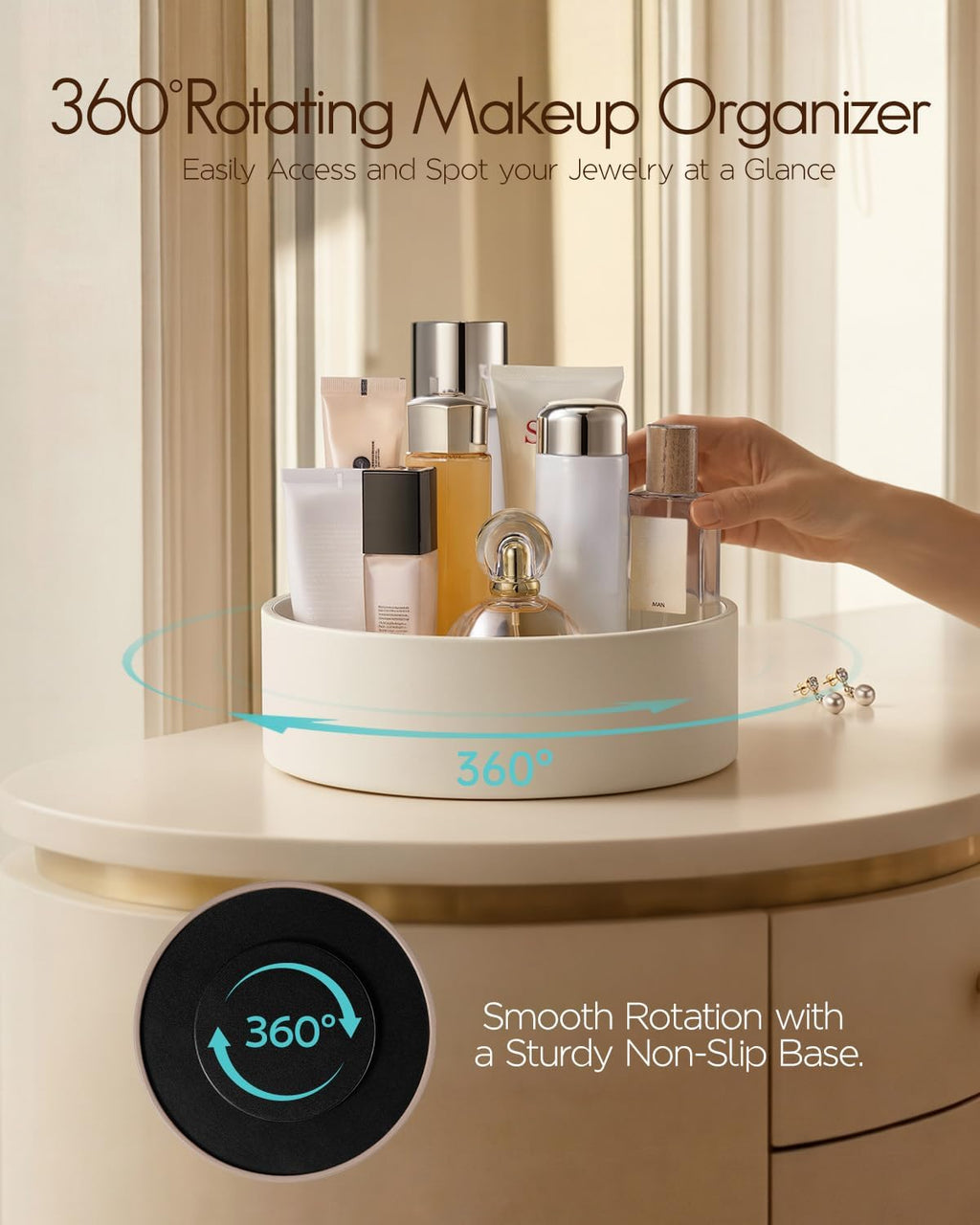 VLANDO 360° Rotating PU Leather Perfume & Makeup Organizer