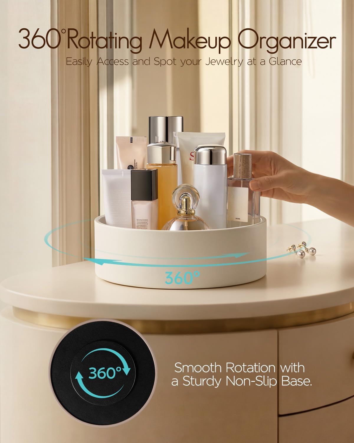 VLANDO 360° Rotating PU Leather Perfume & Makeup Organizer