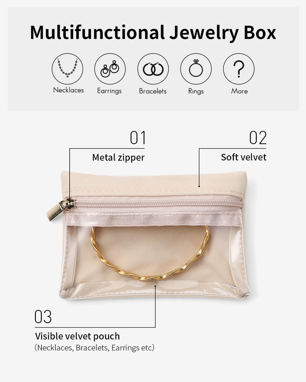 Vlando Travel Jewelry Organizer Set with Zipper and Velvet Lining