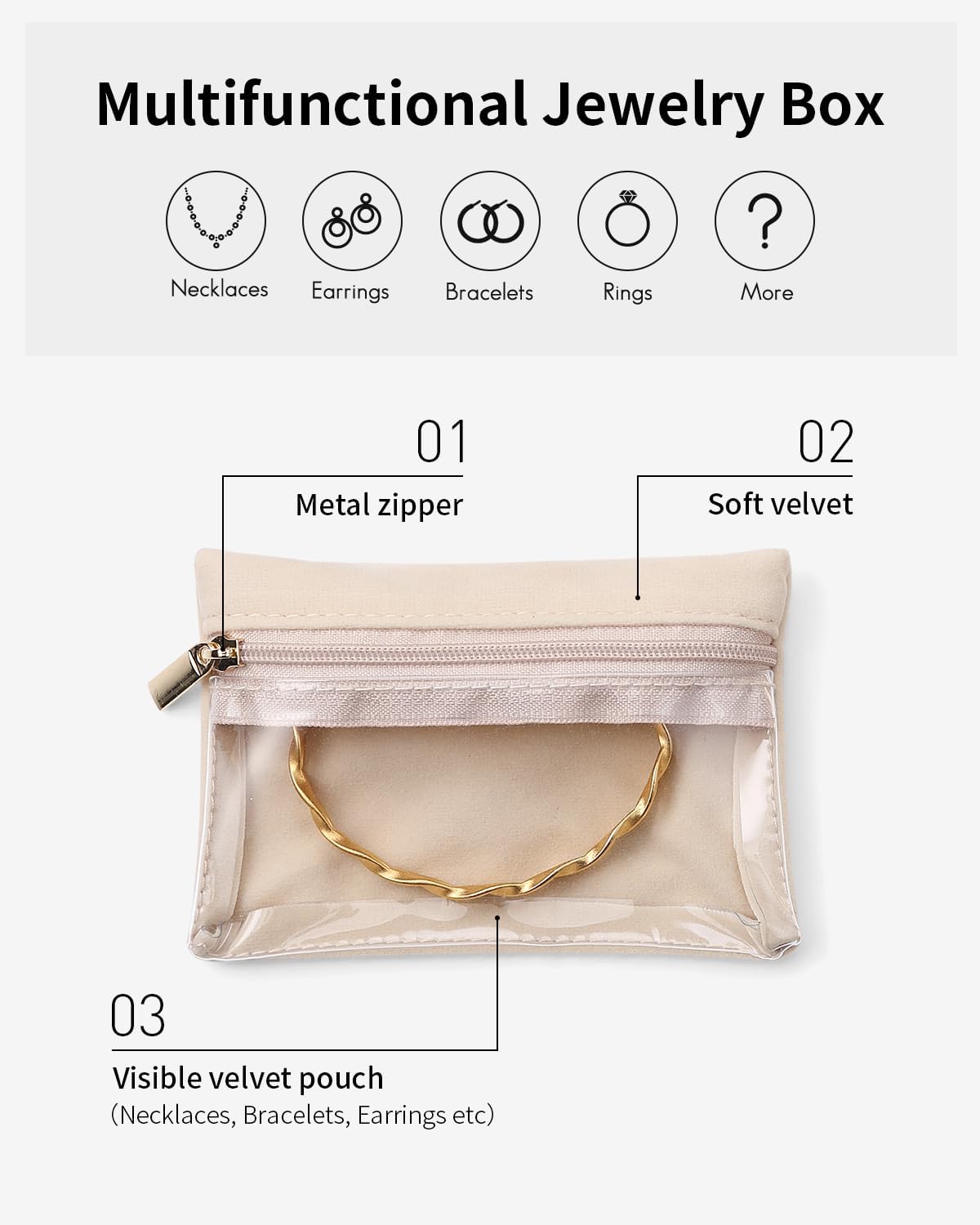 Vlando Travel Jewelry Organizer Set with Zipper and Velvet Lining