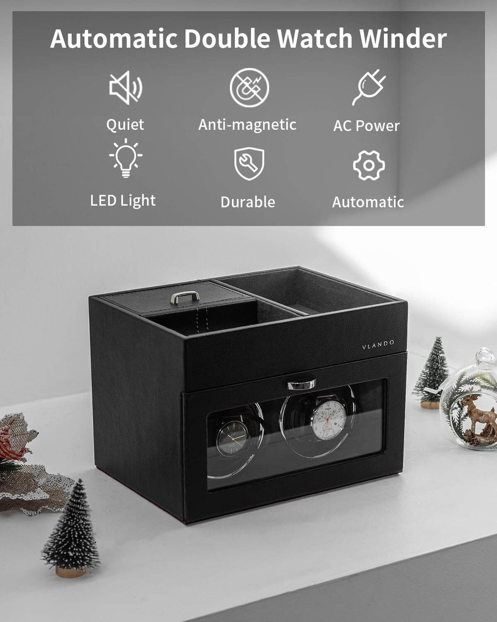 VLANDO Automatic Double Watch Winder with Jewelry Valet Tray