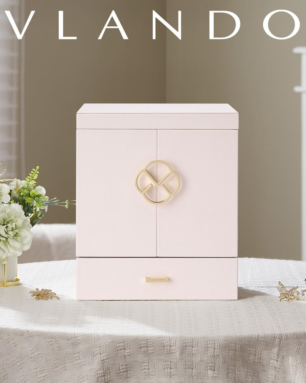 กล่องเครื่องประดับและที่จัดระเบียบขนาดใหญ่ VLANDO Hita Quiet Luxe แบบ 6 ชั้นพร้อมกระจก