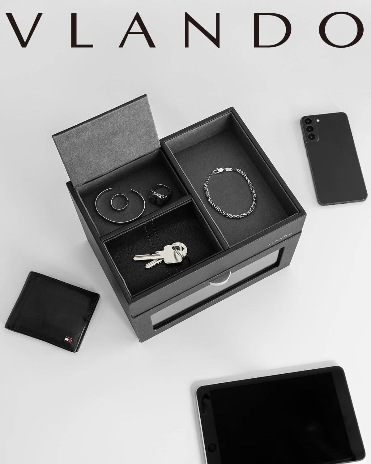 VLANDO Automatic Double Watch Winder with Jewelry Valet Tray