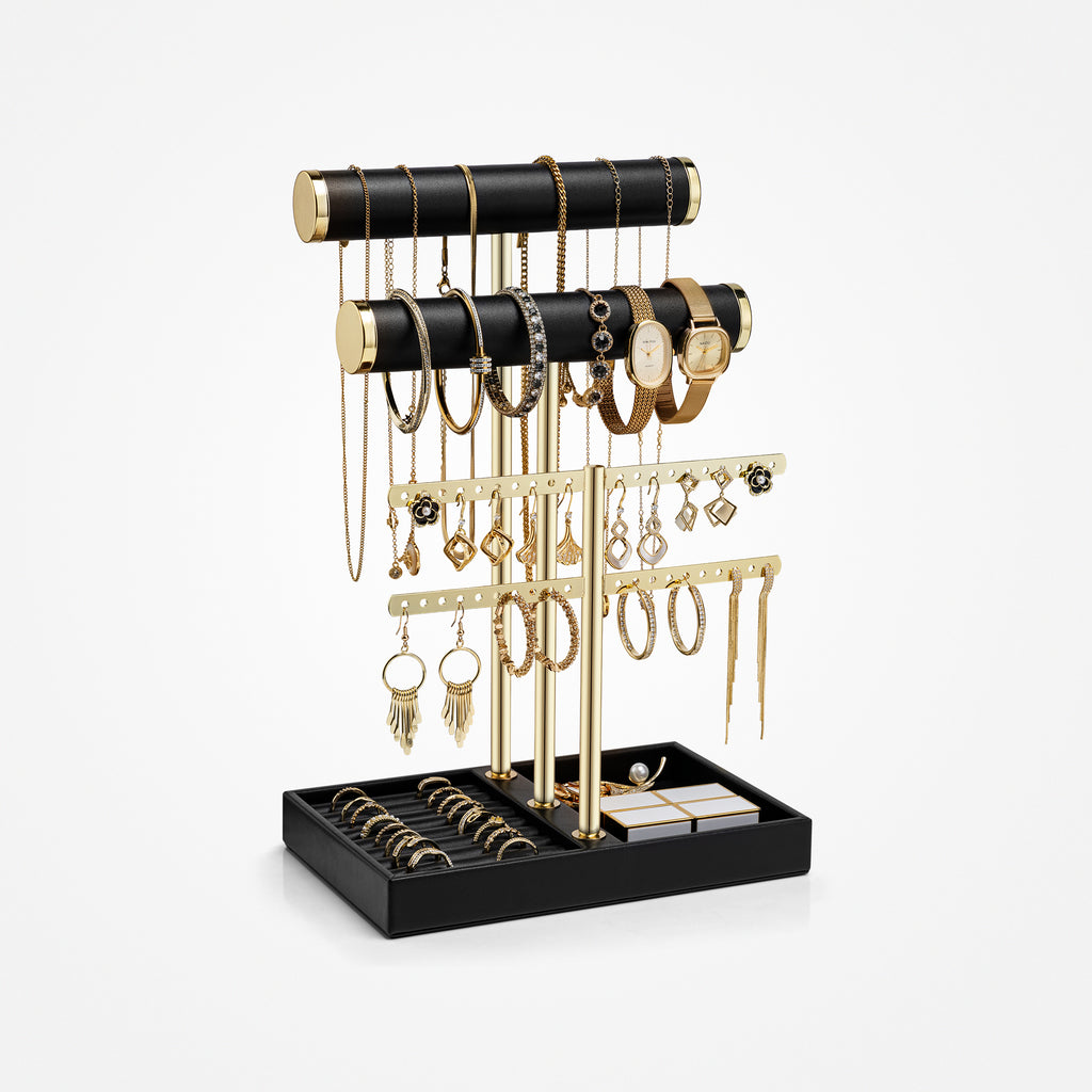 VLANDO Everyday Keepsake 3-Tier Jewelry & Necklace Organizer with Tray | Elegant Jewelry Display Stand