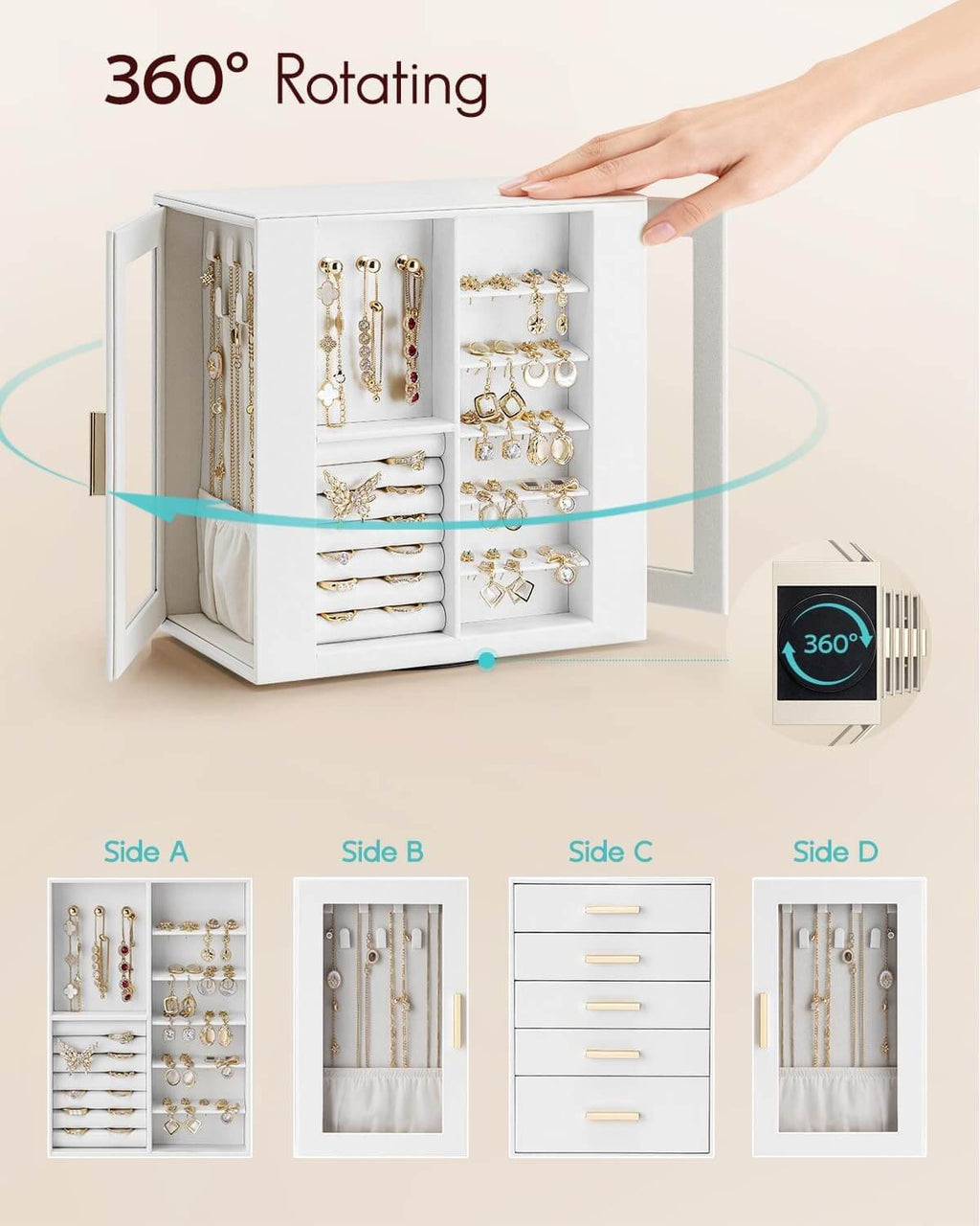 VLANDO Quiet Luxe jewelry box organizer, size and capacity guide