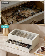 2-Layer Sunglasses Organizer Box with Glass Lid & Drawers