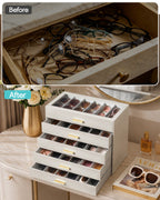 VLANDO Glasses Case 5-Layer, 30-Slot Sunglasses Organizer CasewithClear Lid & 5 Drawers