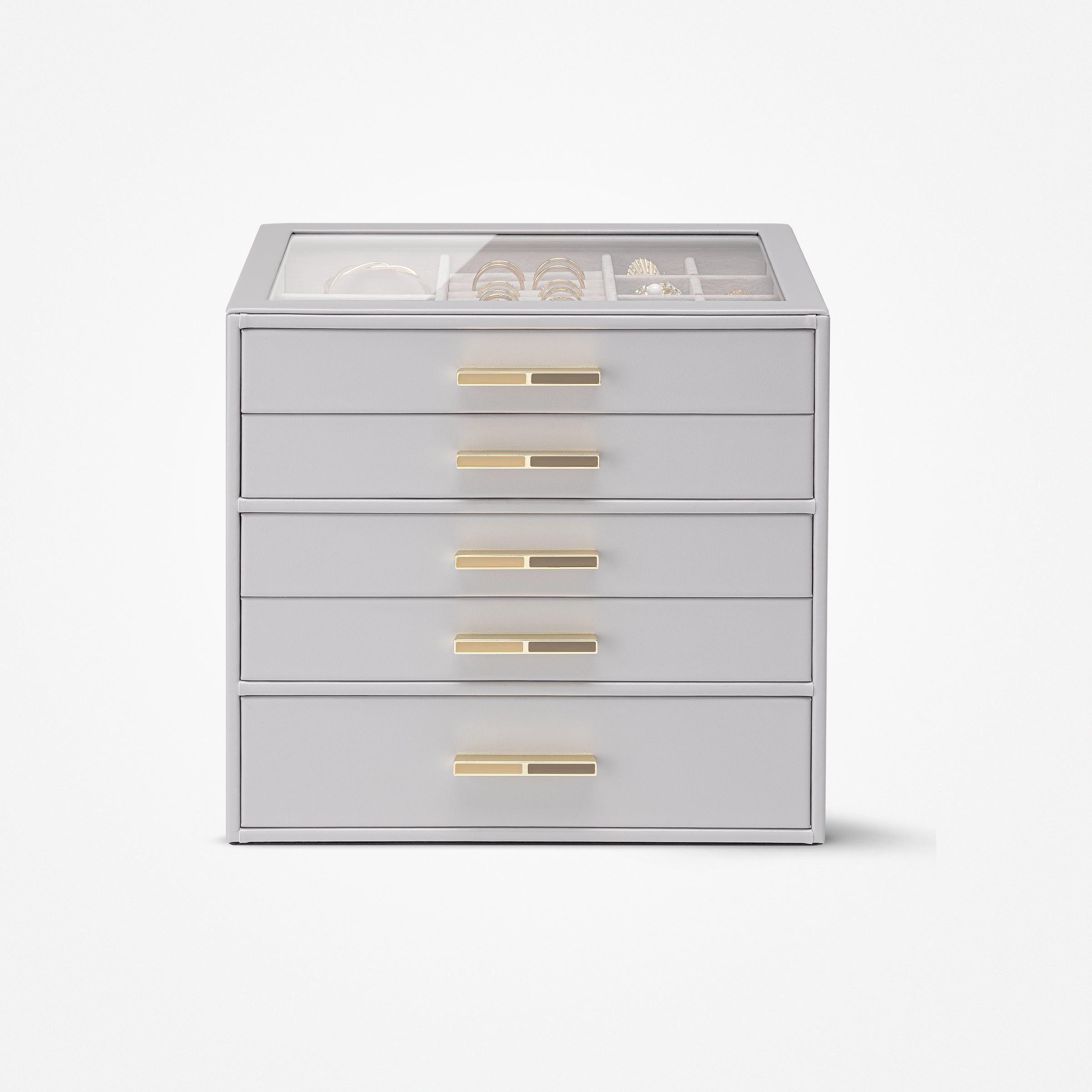 VLANDO Quiet Luxe 5-Layer Glass Lid Jewelry Box Organizer