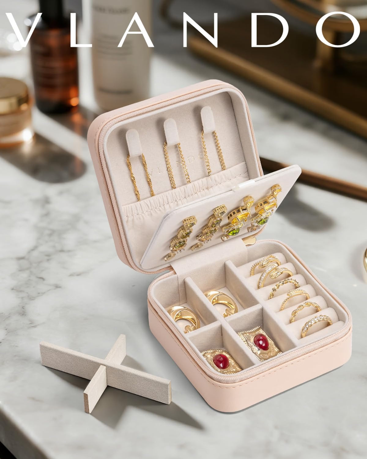 VLANDO Macaron‑Ear Stud Plate Macaron Regular – Small Portable Travel Jewelry Box Organizer
